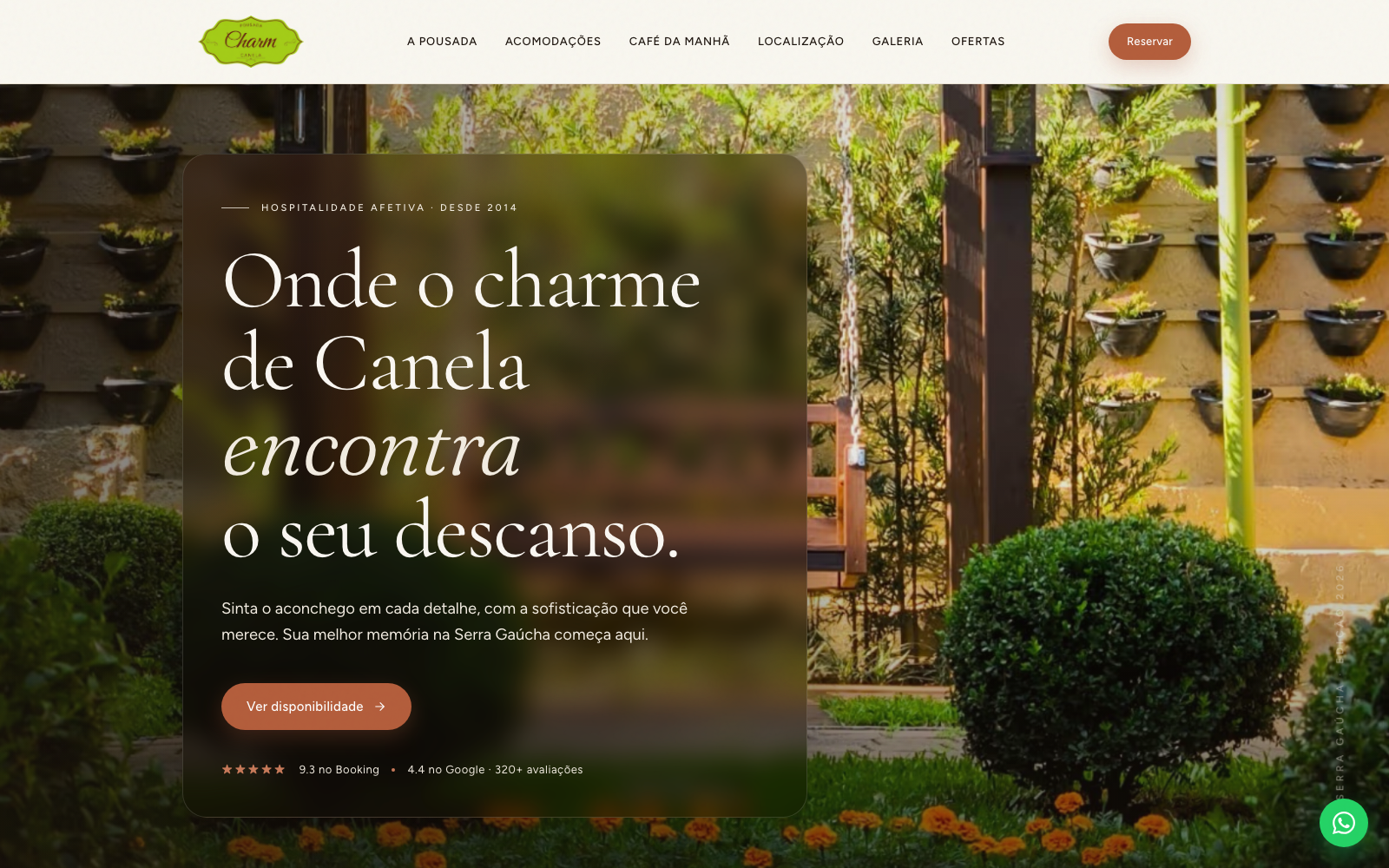 Screenshot do site Pousada Charm Canela