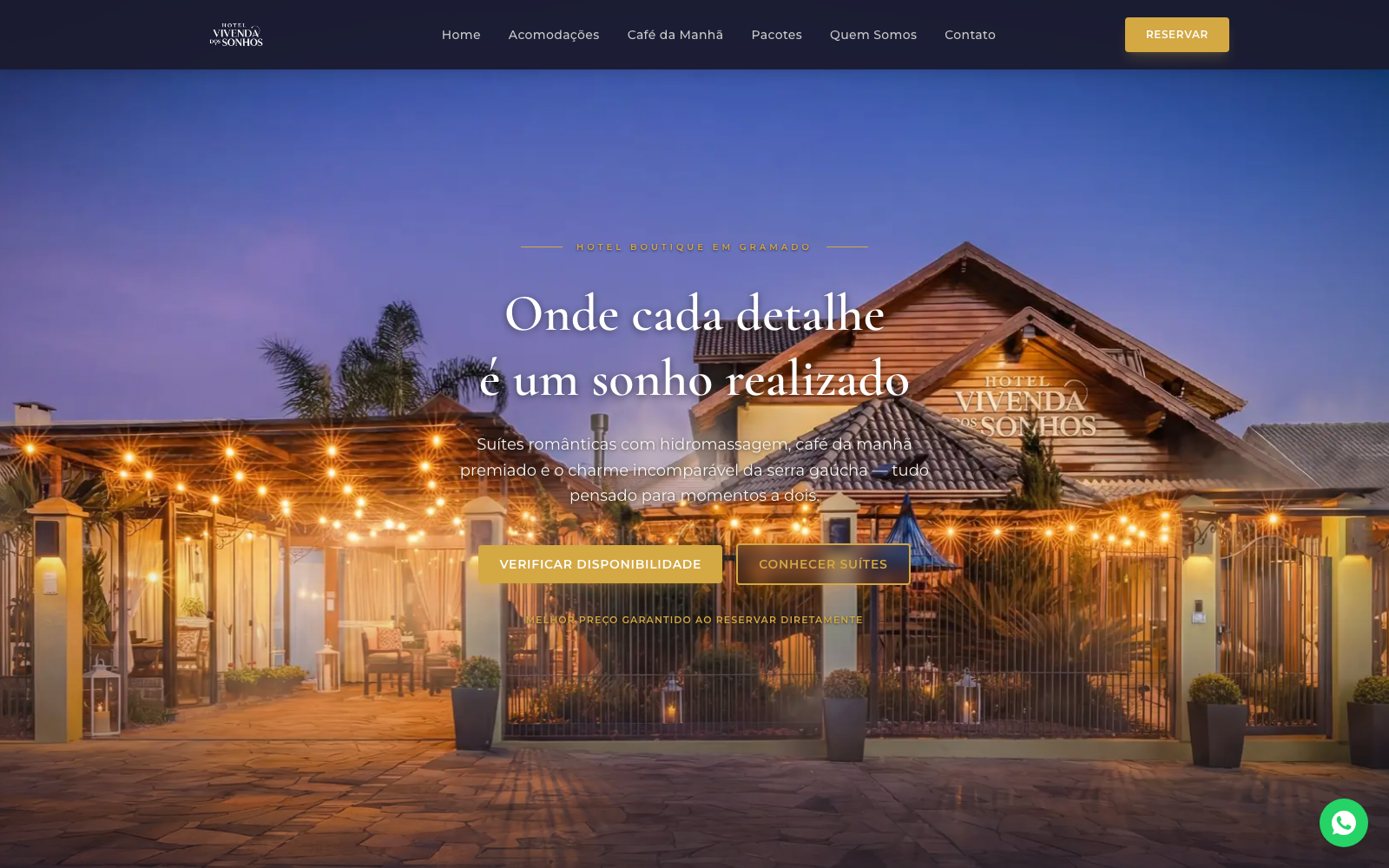 Screenshot do site Hotel Vivenda dos Sonhos